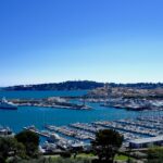 Port Vauban in Antibes with yachts and marina berths on a clear blue day