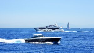 Motor yacht cruising in the Mediterranean Sea during a private yacht charter, showing real operating conditions.